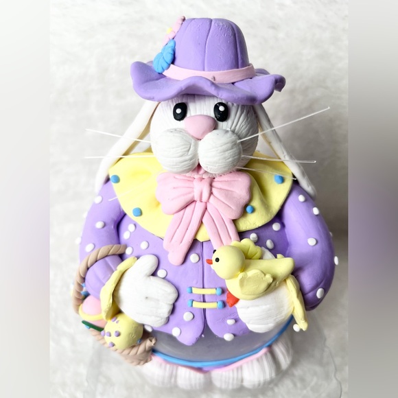 Collectible Easter Glass Ball Polymer Clay White Bunny Rabbit Figure Decor - Picture 10 of 12